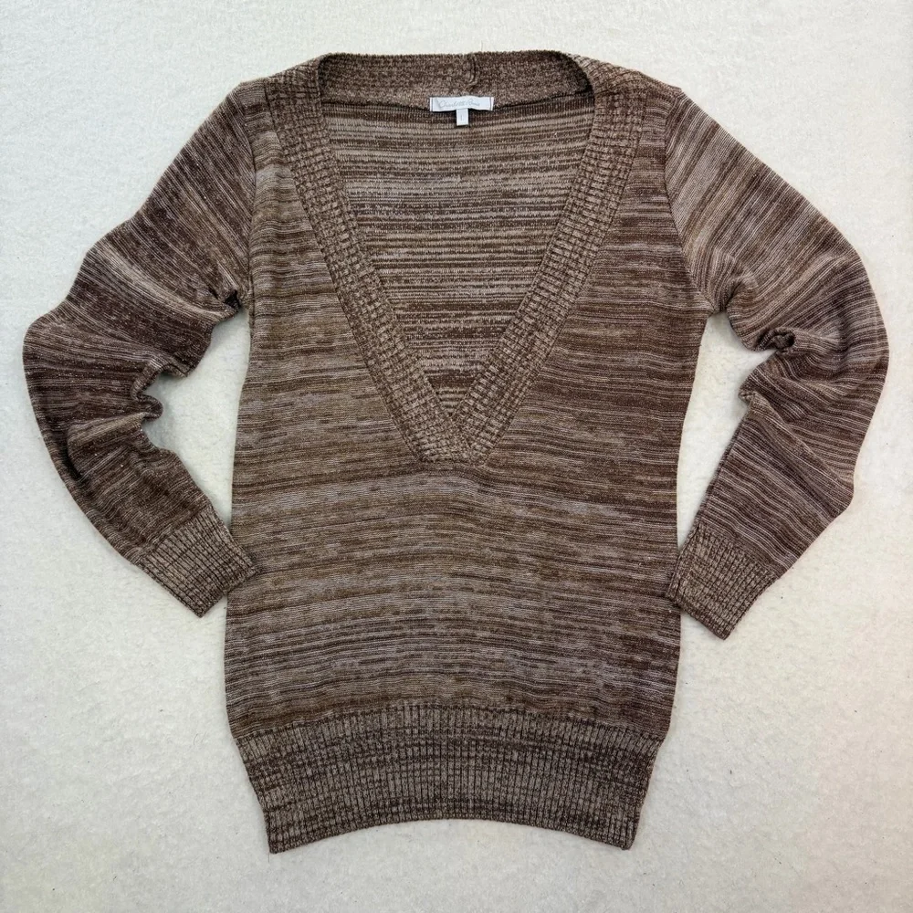 Y2K Charlotte Russe Brown Metallic V-Neck Knit Sweater Size Large